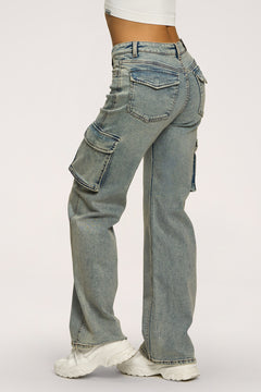 Jeansy cargo blue