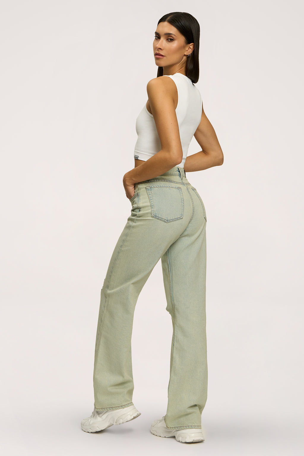 Jeansy wide relaxed light green