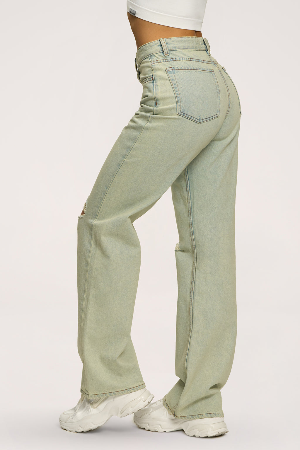 Jeansy wide relaxed light green
