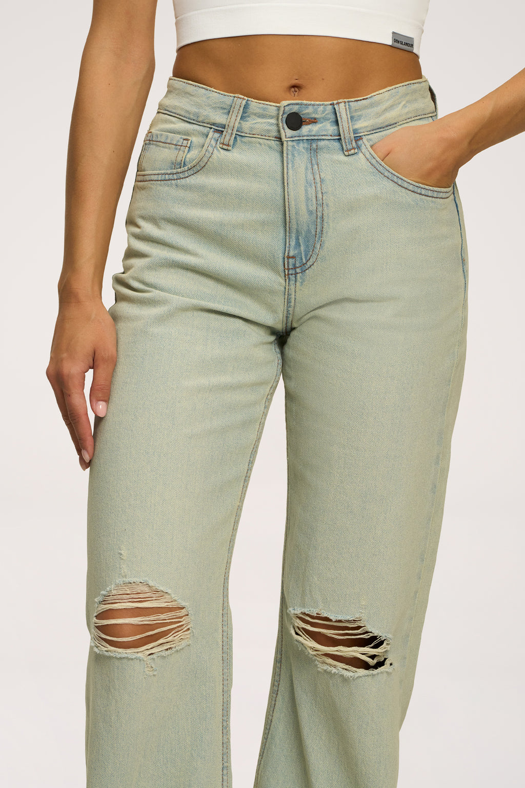 Jeansy wide relaxed light green