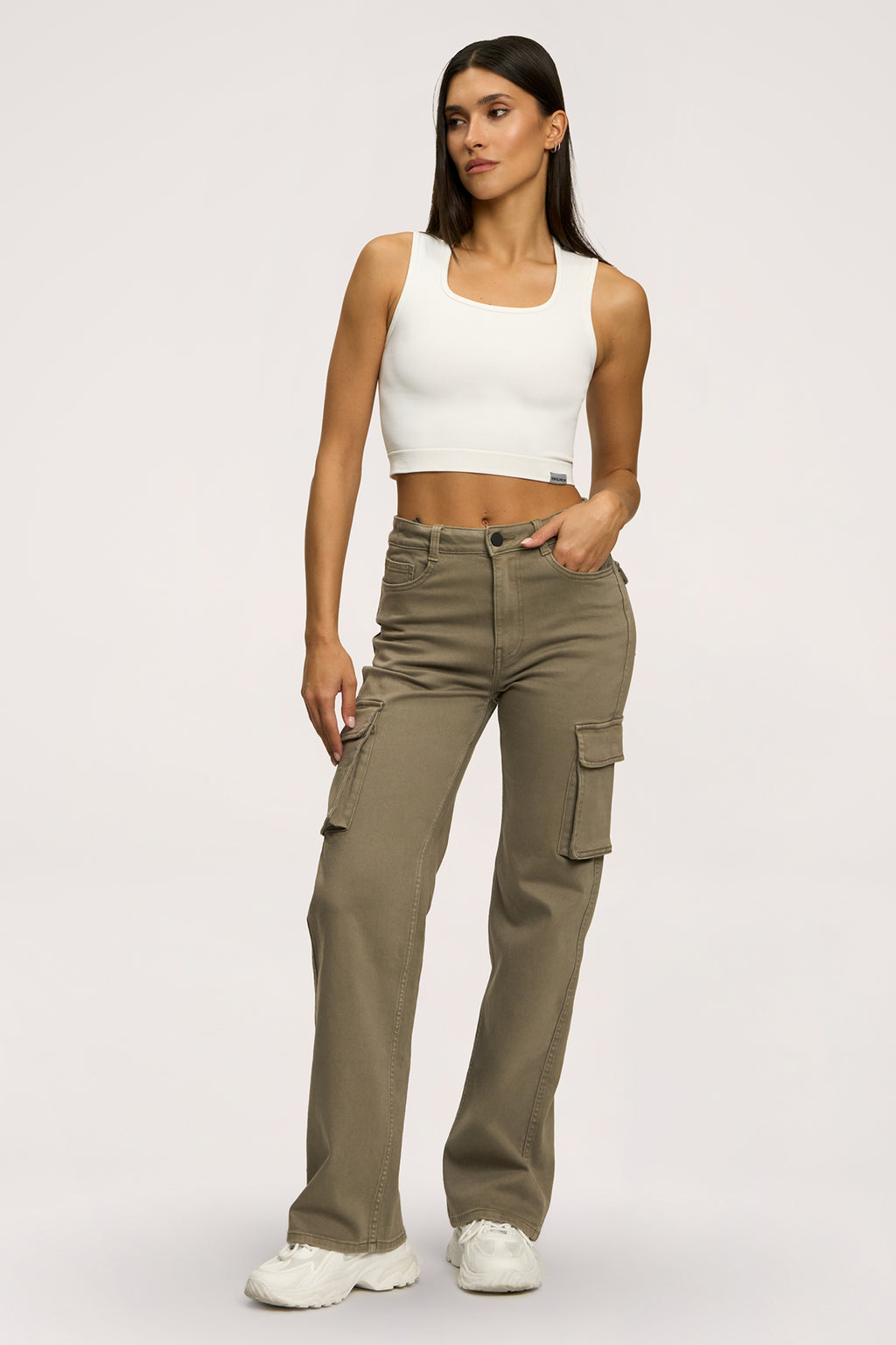 Jeansy cargo green olive