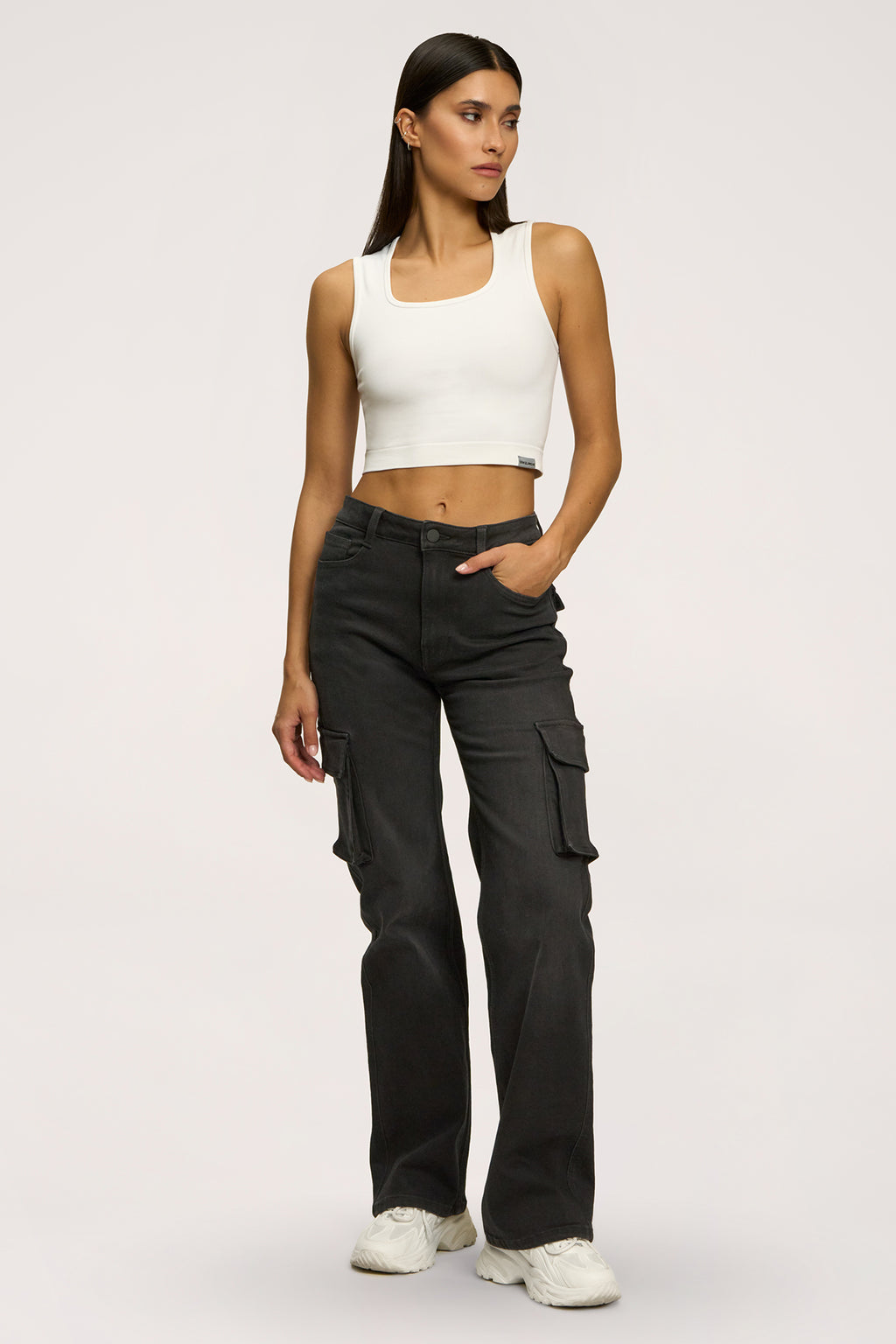 Jeansy cargo black