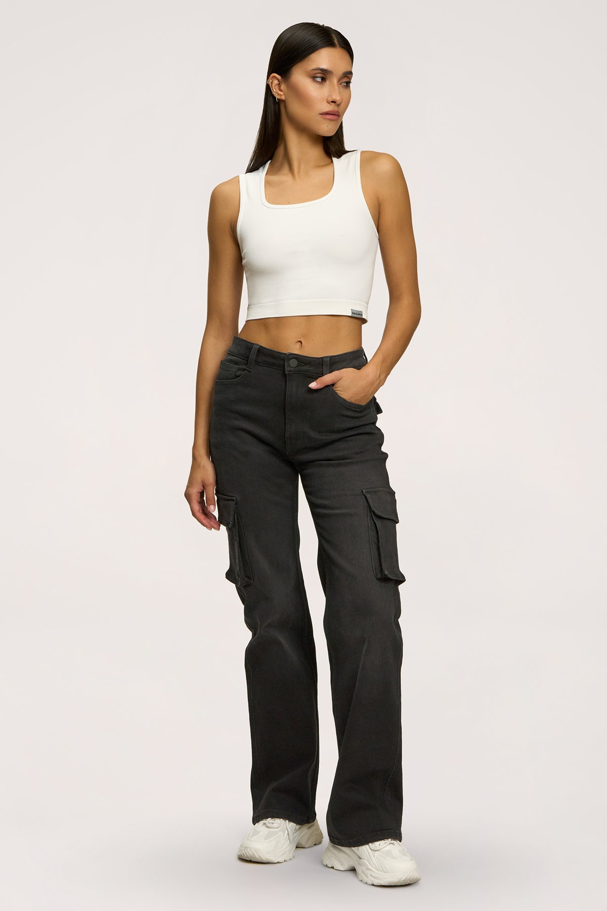 Jeansy cargo black