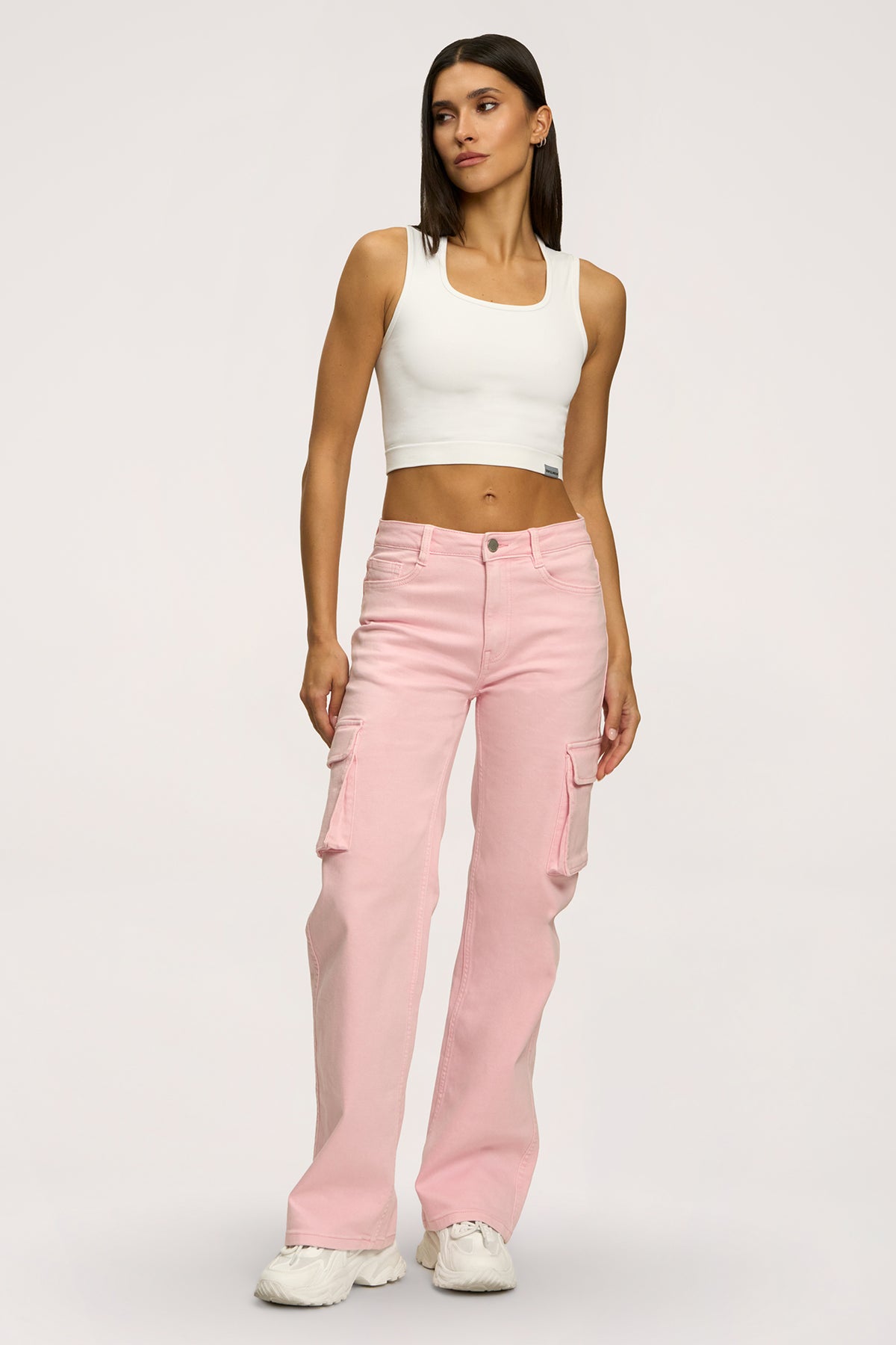 Jeansy cargo light pink