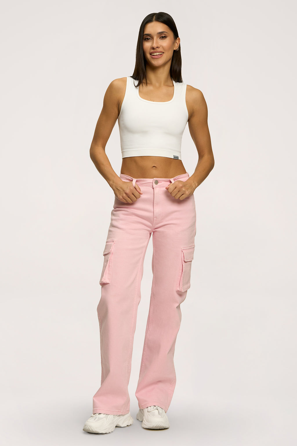 Jeansy cargo light pink