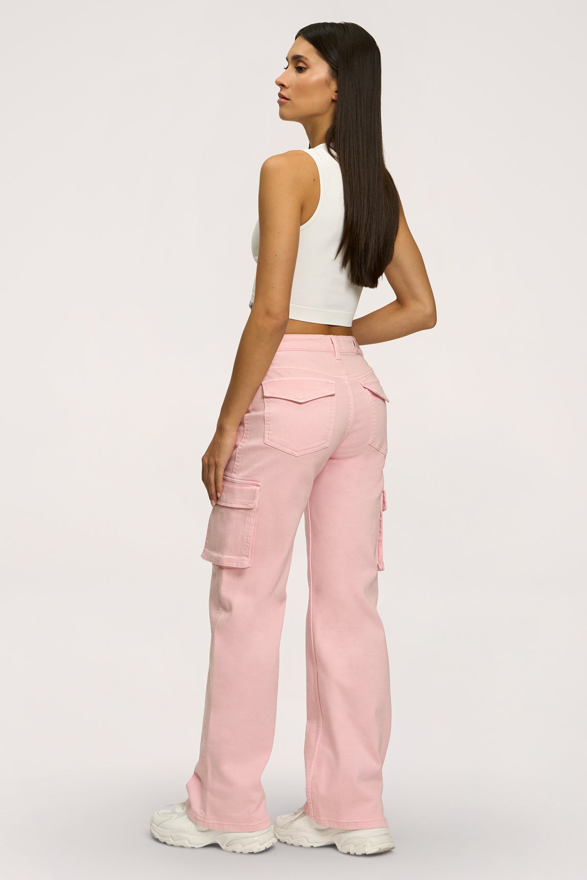 Jeansy cargo light pink