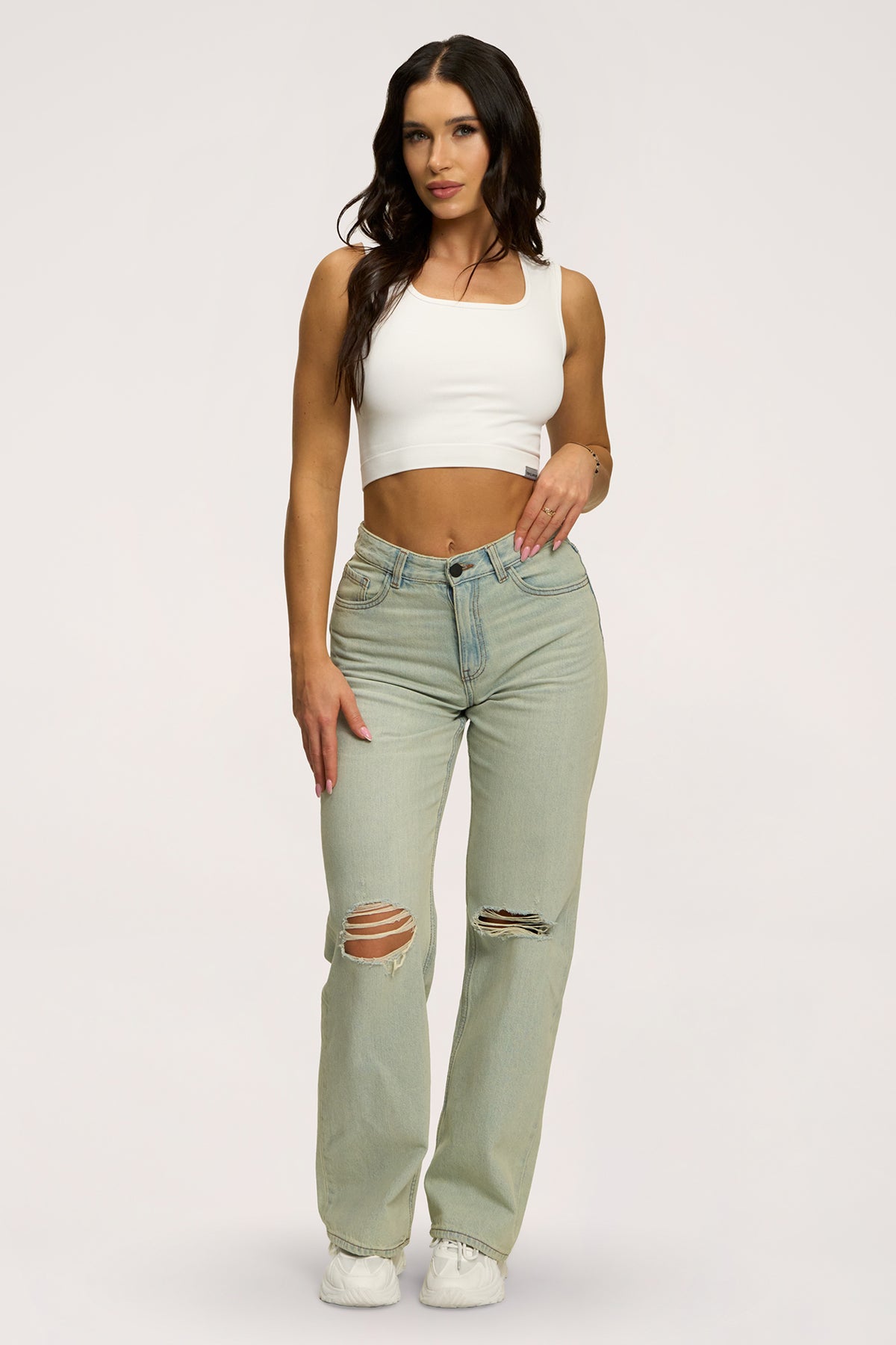 Jeansy wide relaxed light green