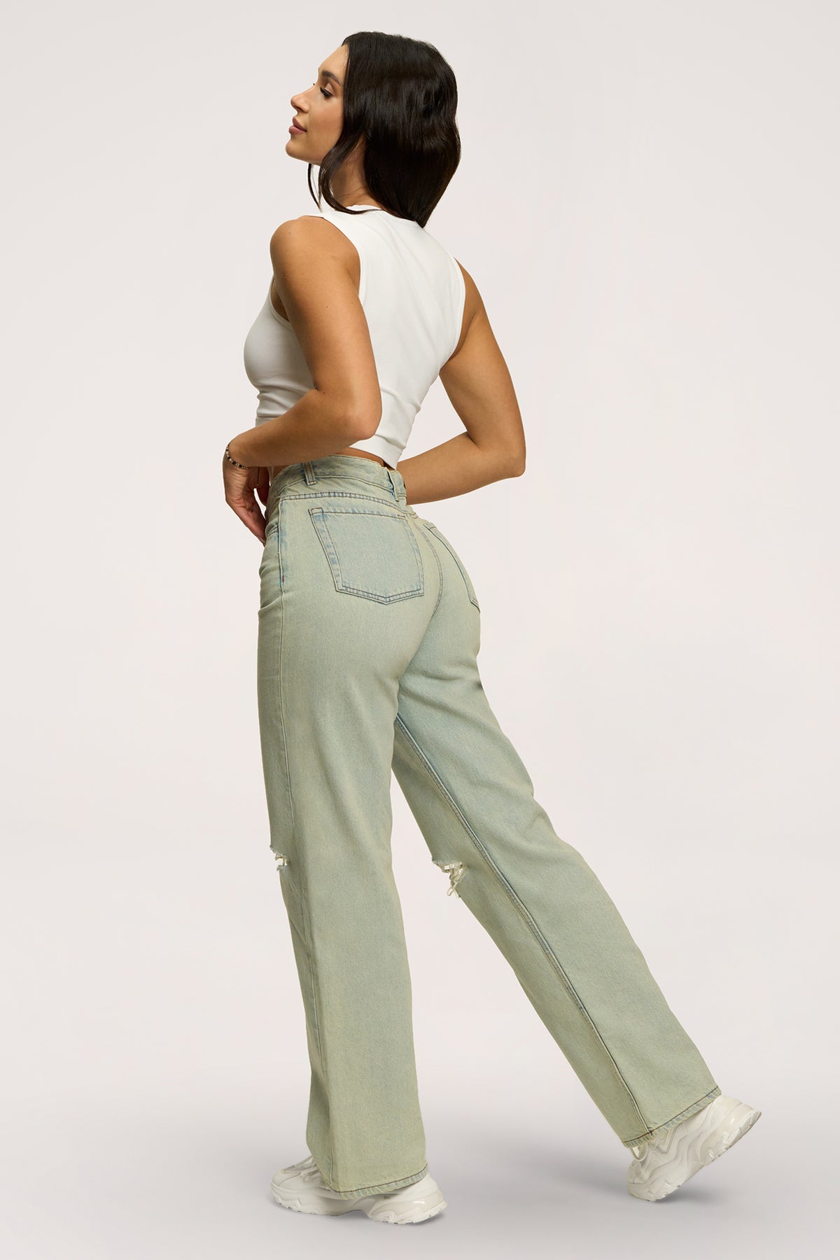 Jeansy wide relaxed light green