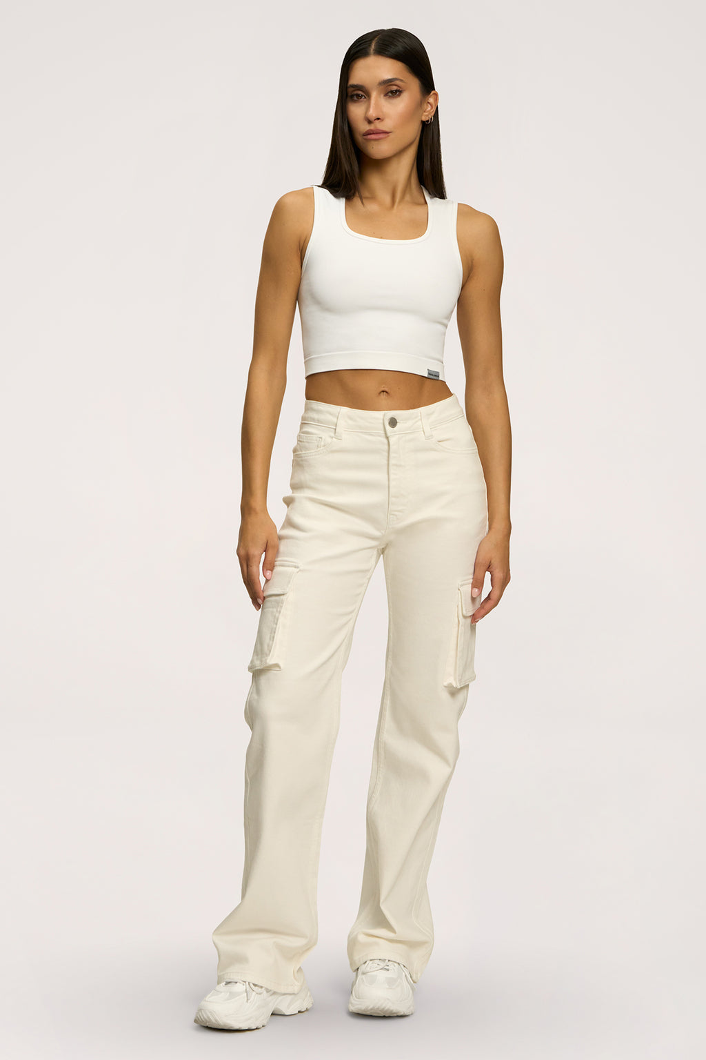 Jeansy cargo off white