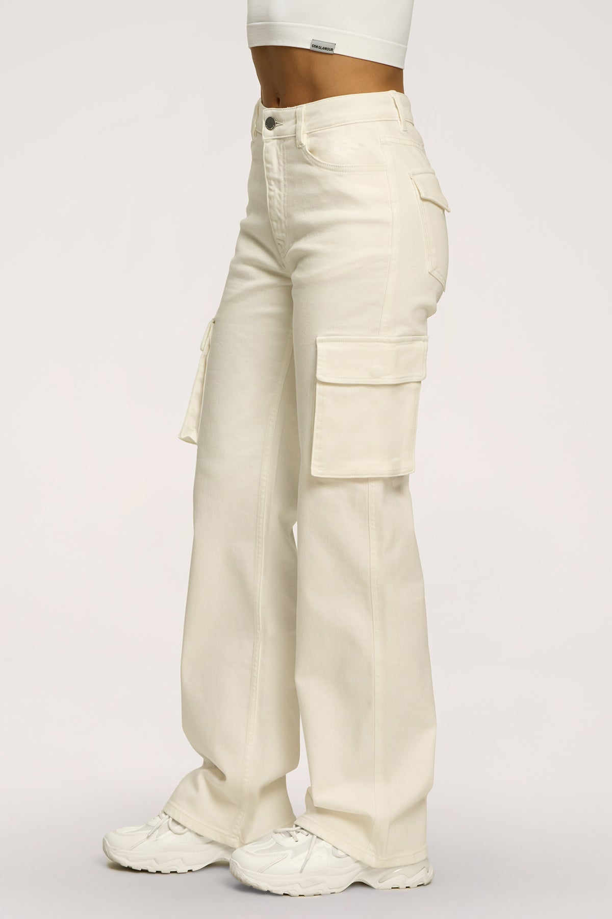 Jeansy cargo off white
