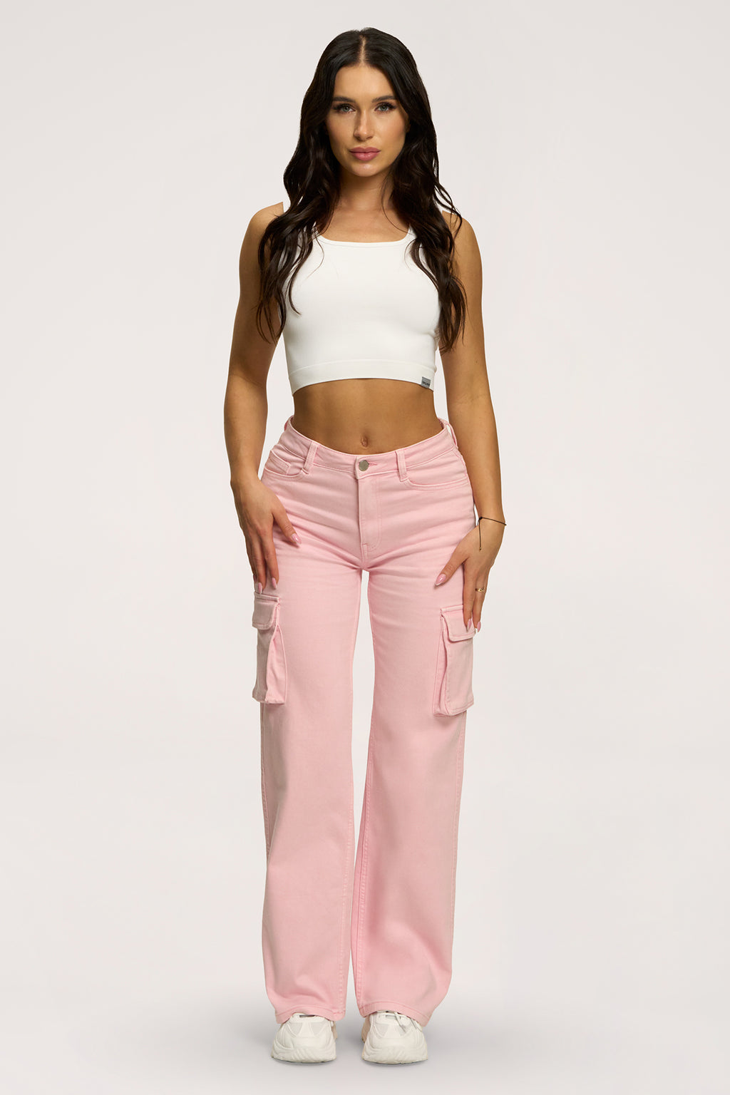 Jeansy cargo light pink