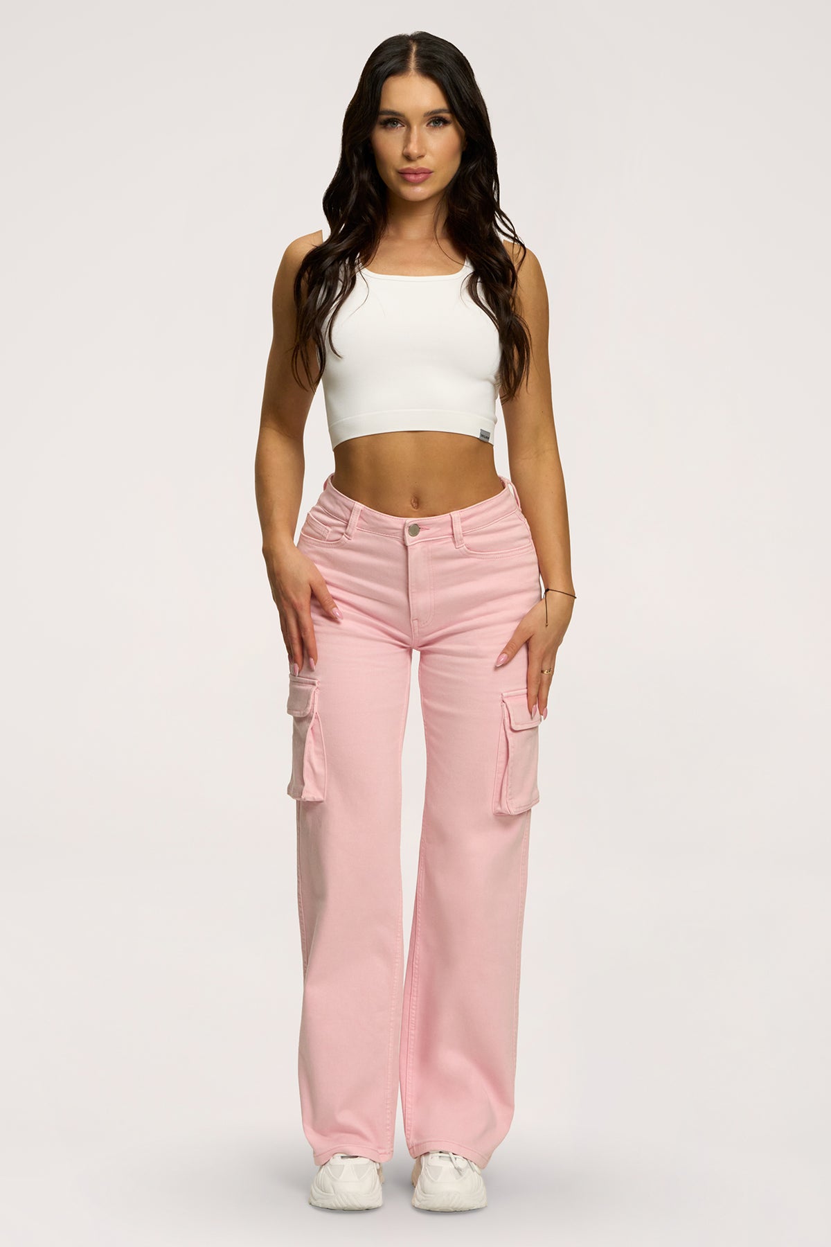 Jeansy cargo light pink
