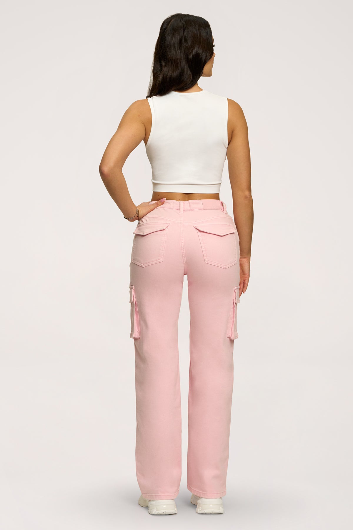 Jeansy cargo light pink