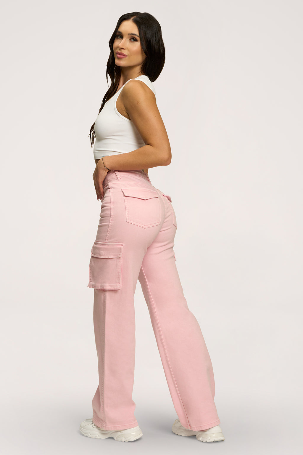 Jeansy cargo light pink