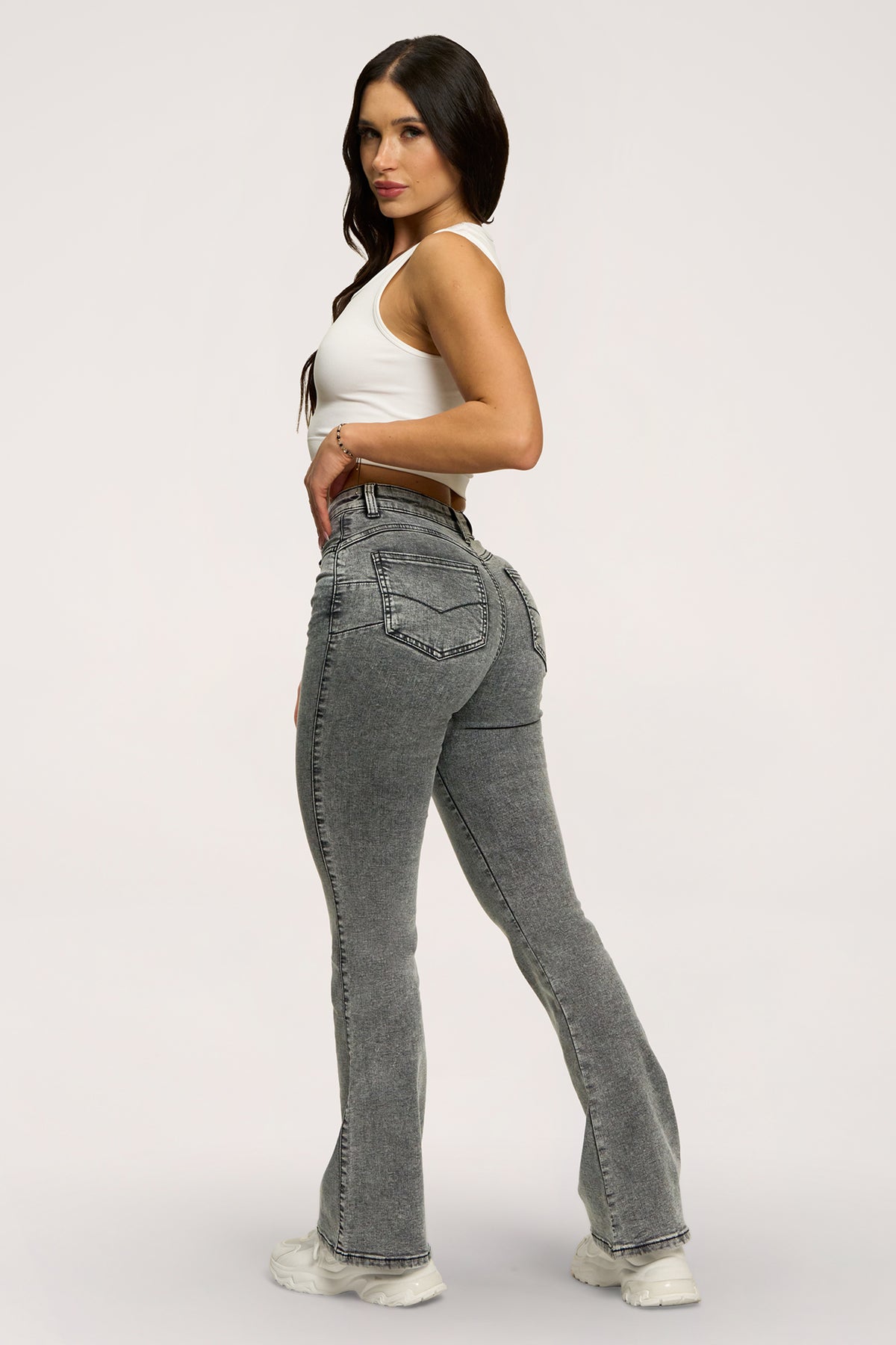 Jeansy dzwony perfect slim grey