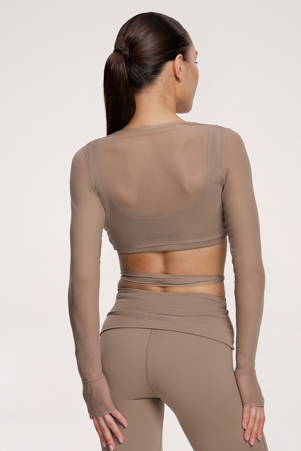 Wiązana narzutka pilates era warm beige