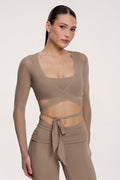 Wiązana narzutka pilates era warm beige