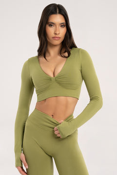 Longsleeve z odkrytymi plecami matcha