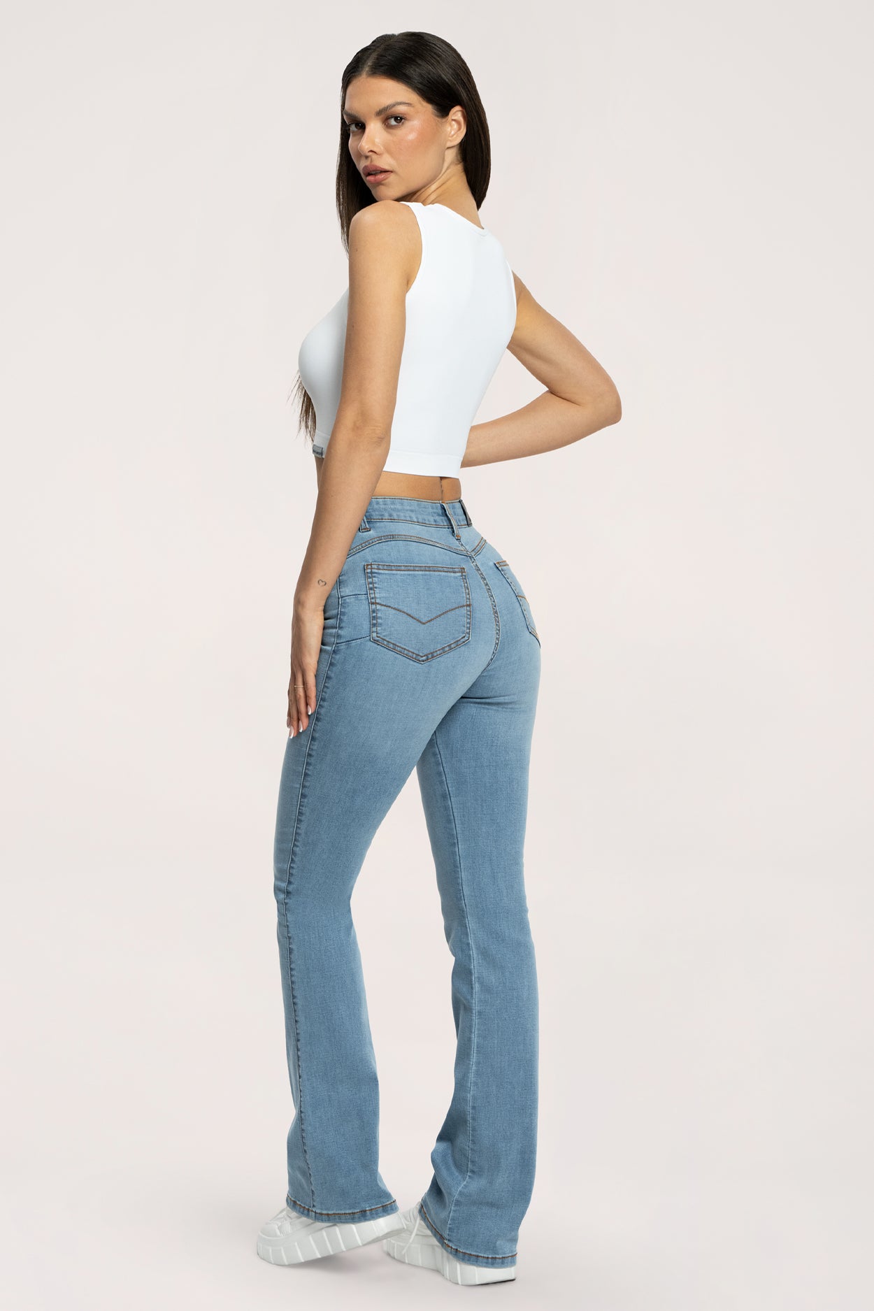Jeansy long dzwony perfect slim light blue
