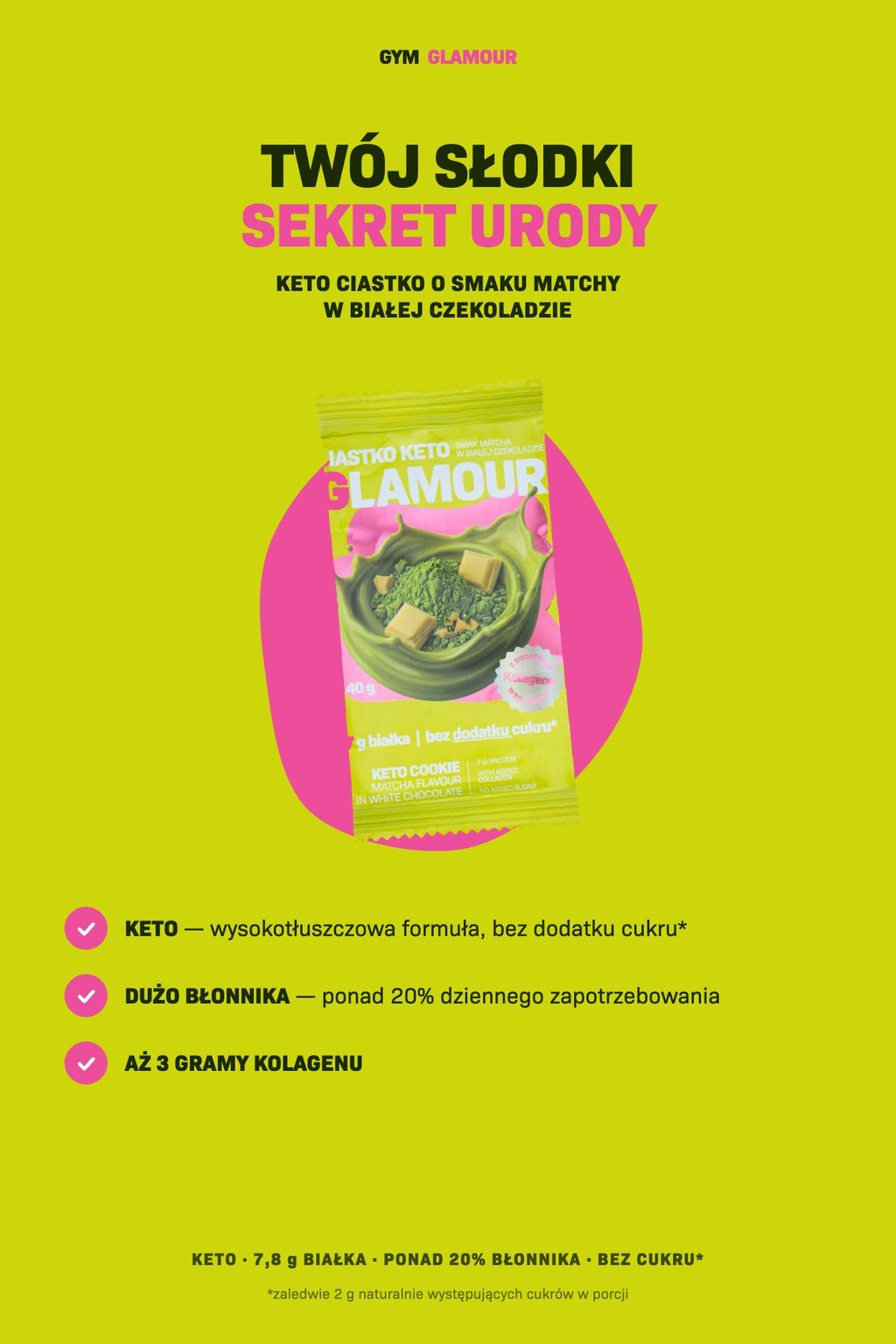 Ciastko keto GLAMOUR – Matcha w białej czekoladzie