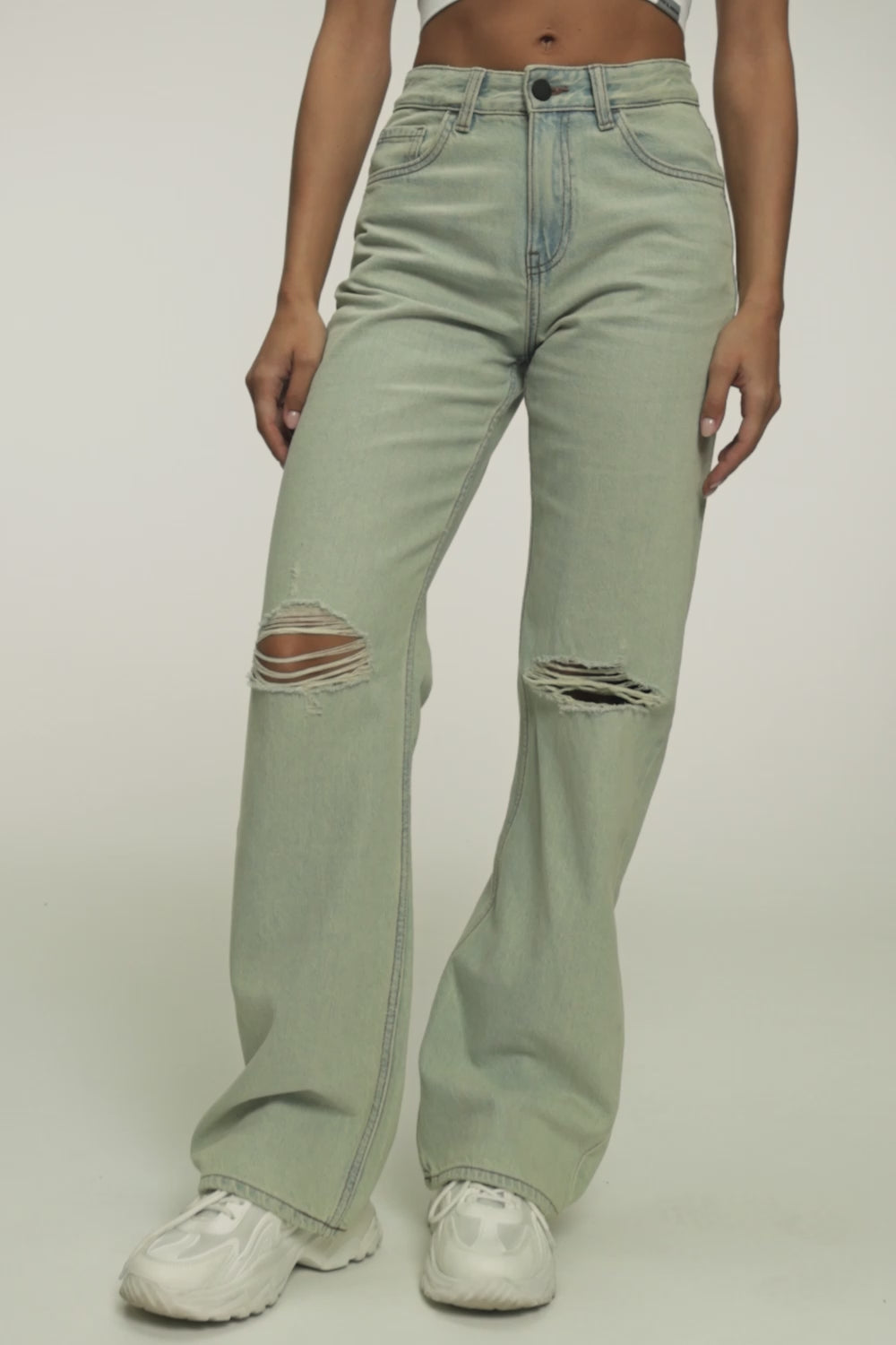 Jeansy wide relaxed light green