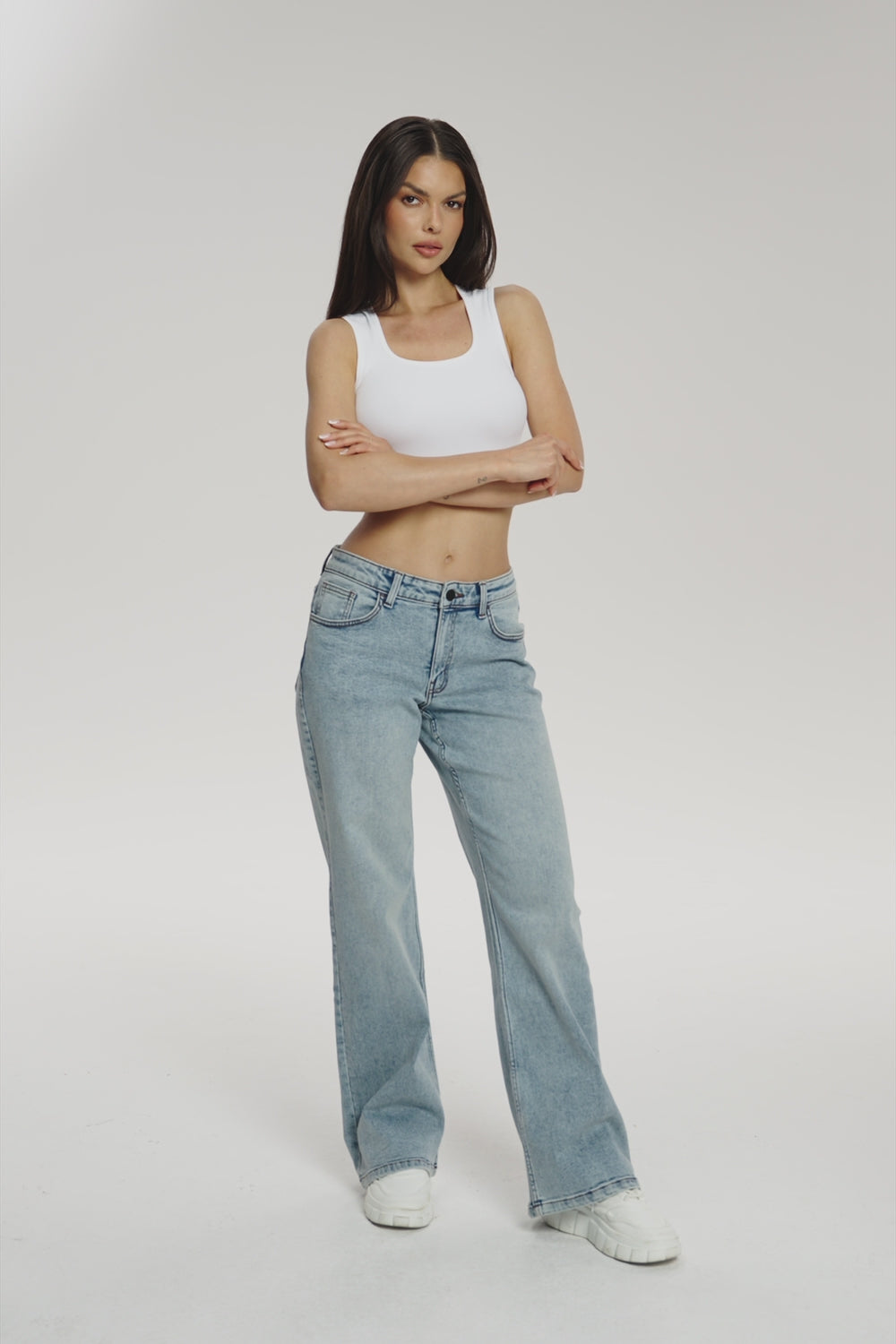 Jeansy wide z niskim stanem light blue long