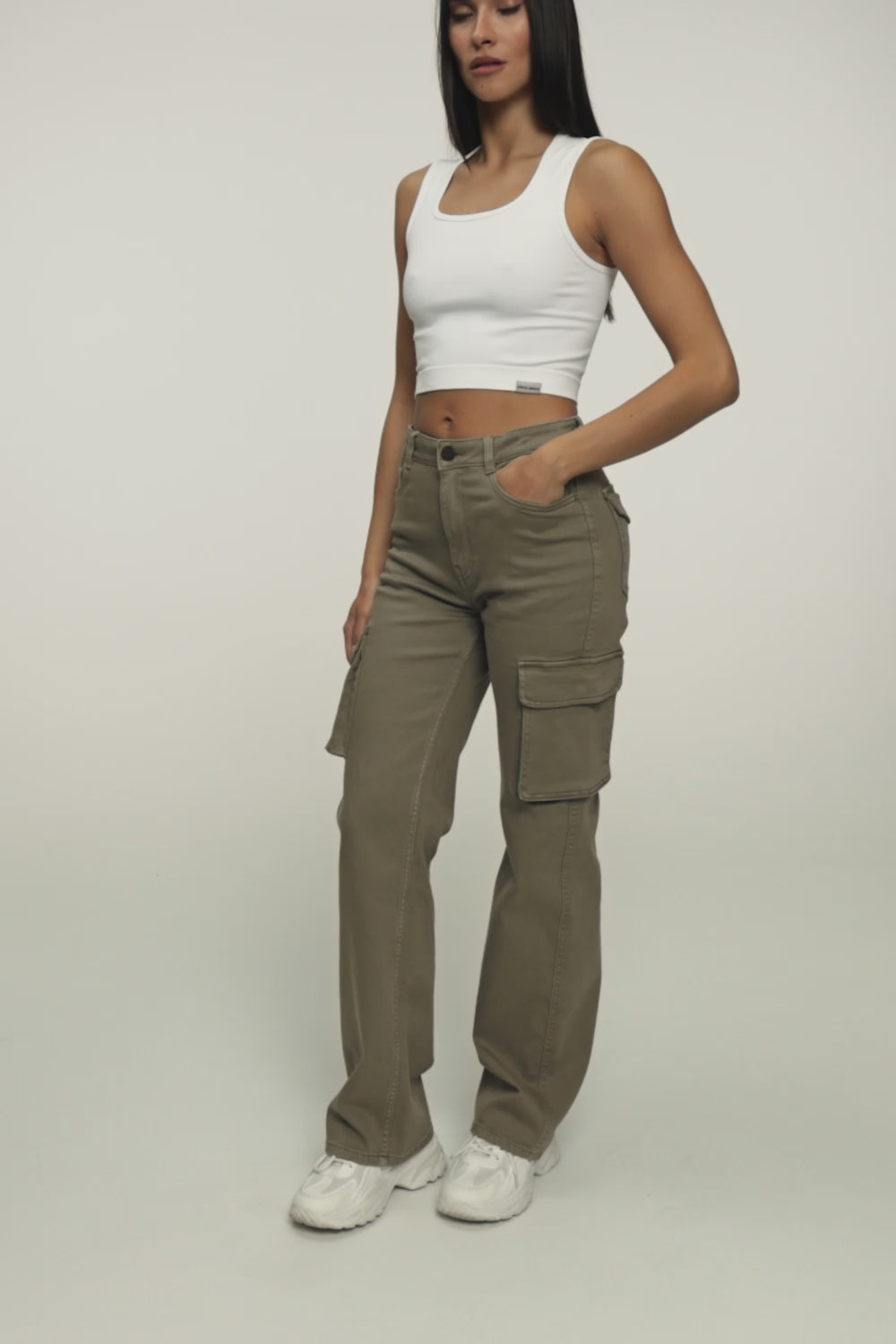 Jeansy cargo green olive